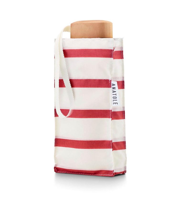 Anatole Paris Paraply striper rød-rosa